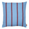 Blue striped pillow with maroon vertical lines, adding a stylish touch to any decor. Perfect for home accents.