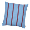 Blue pillow featuring bold maroon stripes, perfect for adding a pop of color to any decor.