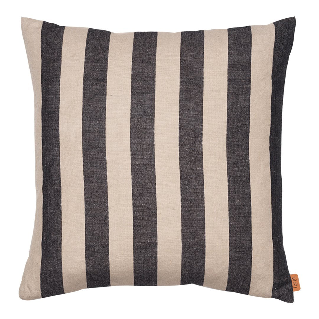 Beige and dark gray striped throw pillow with a modern, textured pattern, perfect for stylish home decor.