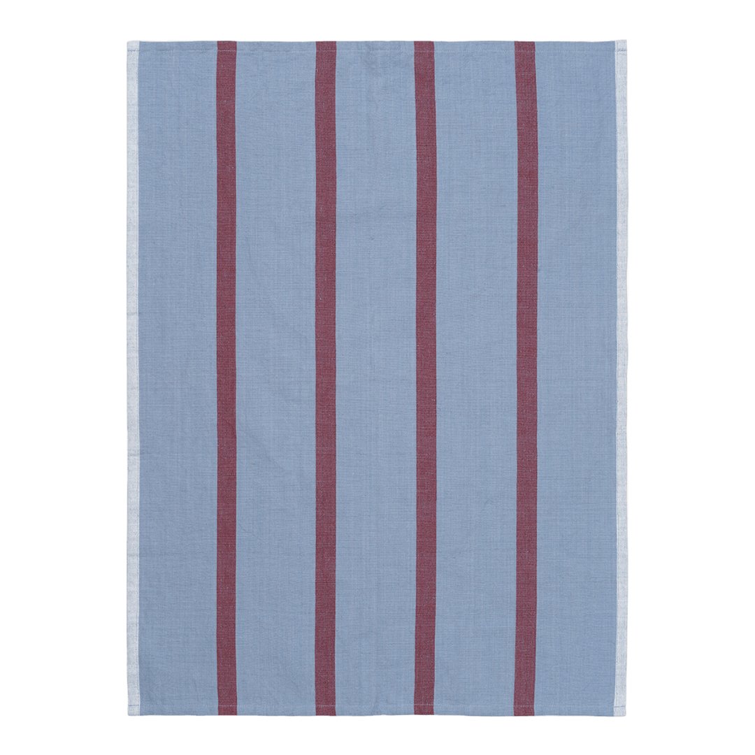 Blue striped kitchen towel with burgundy lines, adding a stylish touch to your kitchen decor.