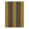 Striped textile featuring mustard yellow, deep brown, and blue lines for a vibrant, modern look. Perfect for any decor.