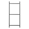 Black metal shelving unit with a sleek, modern design and no visible patterns. Ideal for minimalist spaces.