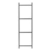 Sleek black ladder shelving unit with a minimalist design, featuring four open shelves and no visible patterns.