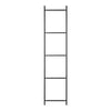 Black metal ladder shelf with a sleek, minimalist design and four open shelves for storage or display.