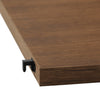 Wooden tabletop in rich brown finish with subtle grain pattern and black edge connector detail. Perfect for modern decor.