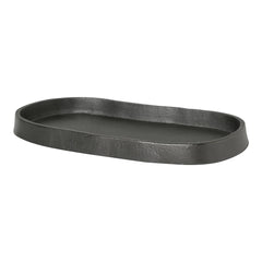 Black oval tray with a textured finish and raised edges, perfect for stylish organization and decor.