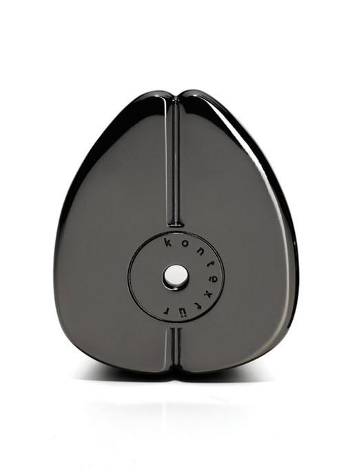 Glossy black item with a unique teardrop shape and subtle vertical grooves for a modern, sleek look.