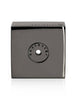 Glossy black square shape with a circular design, highlighted with a sleek metallic finish.